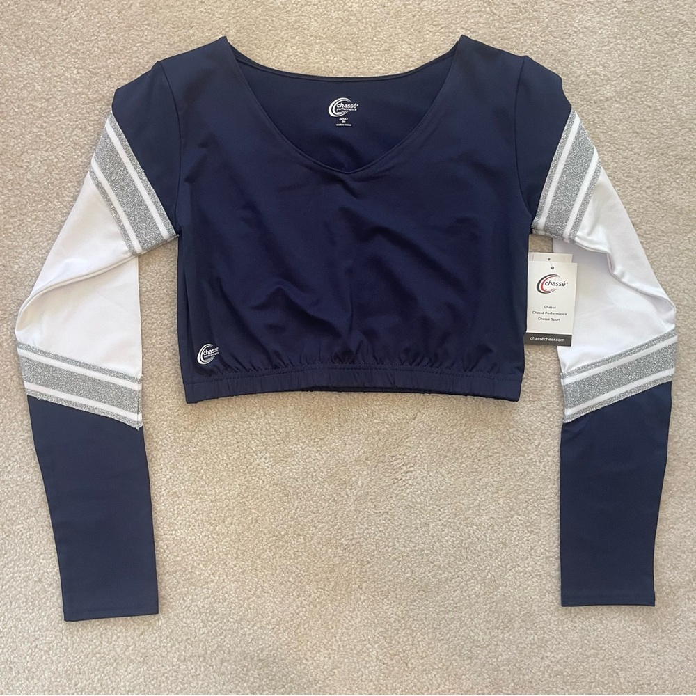 Chassé Cheer Blaze Bodyliner Top - Medium Blue White Silver NWT